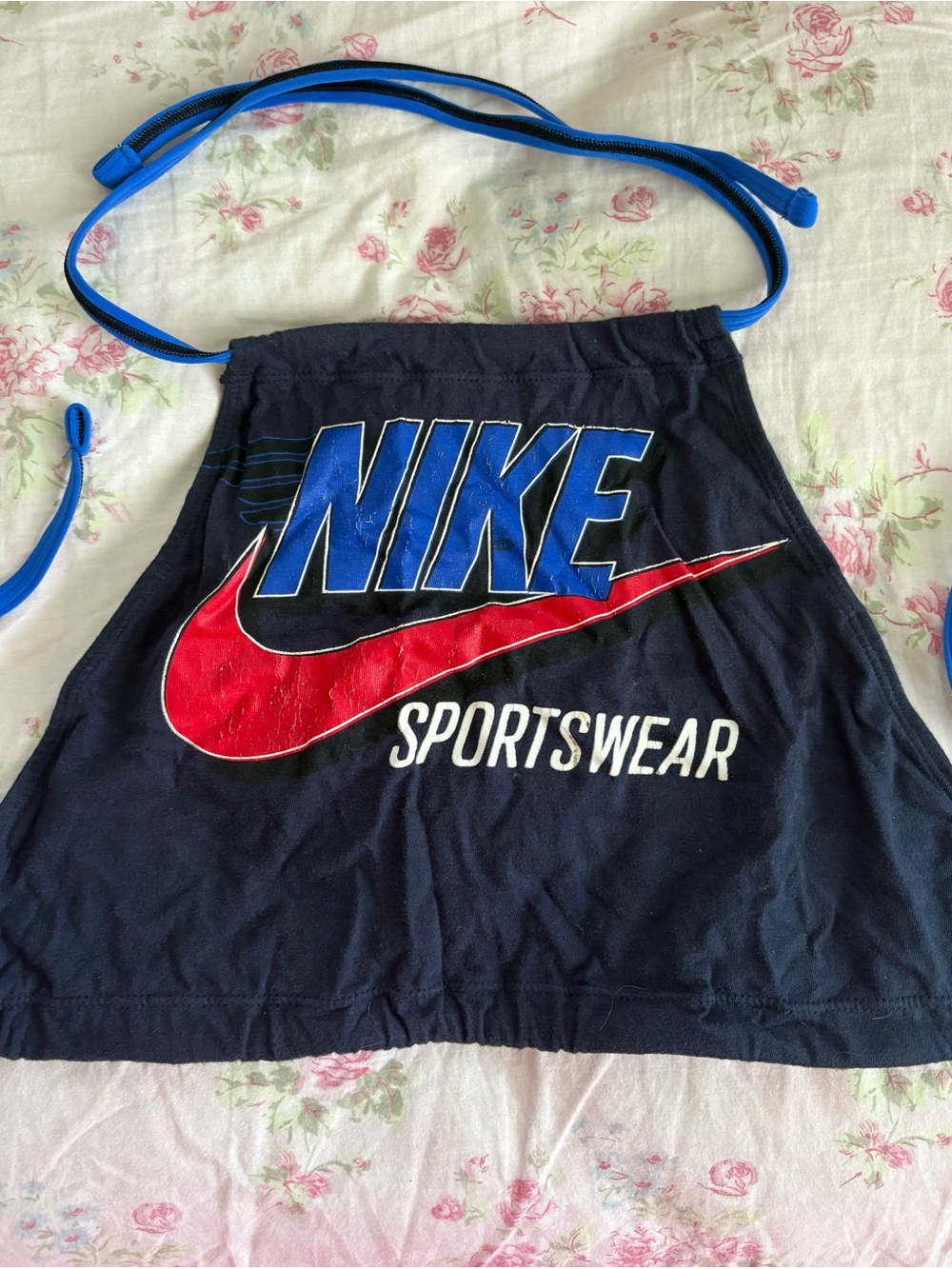 Vintage Nike Women's Navy Sportswear Halter with Blue and Red Logo
